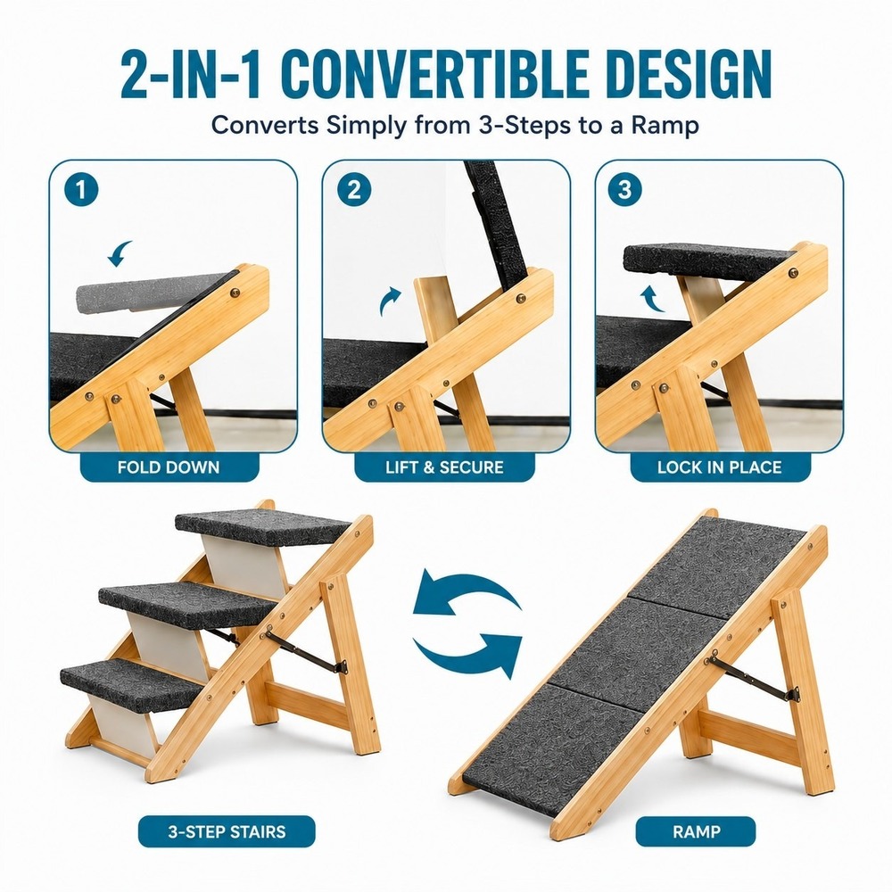 3-Step Convertible Pet Stairs & Ramp - Picture 2 of 4